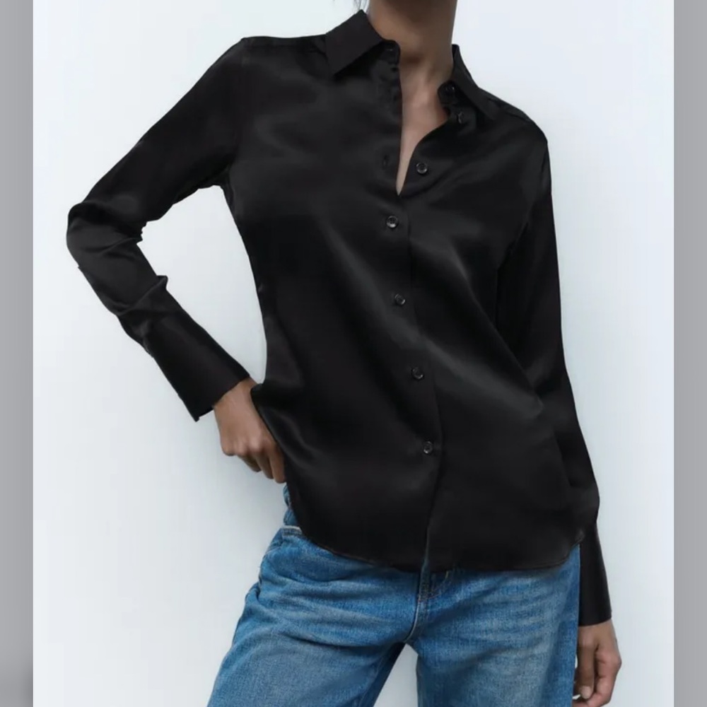 NWT Zara Satin Effect Black Shirt size M